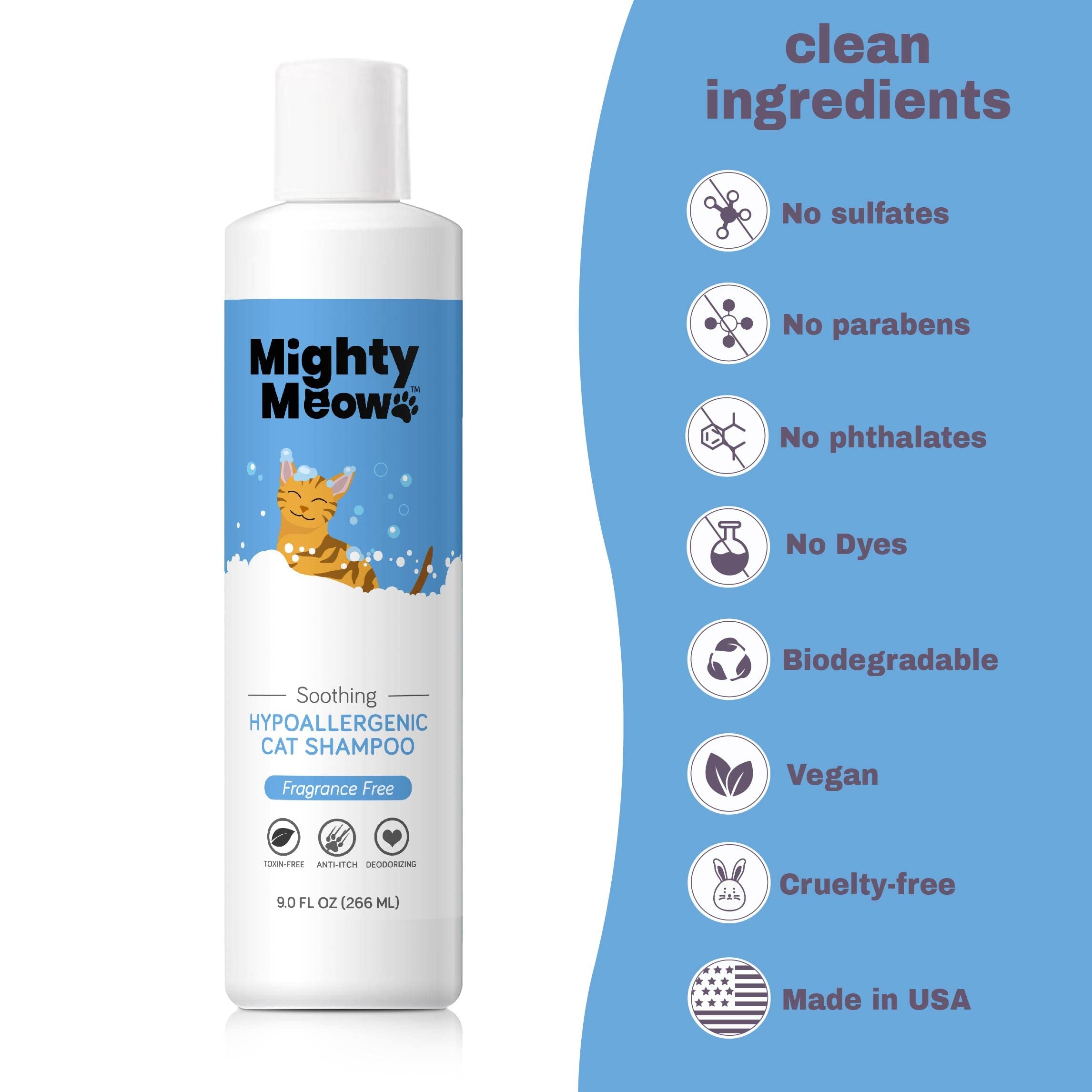 Soothing Hypoallergenic Cat Shampoo - Easy At-Home Cat Grooming | Deodorizes | Gentle & Anti-Itch | Natural & Allerg
