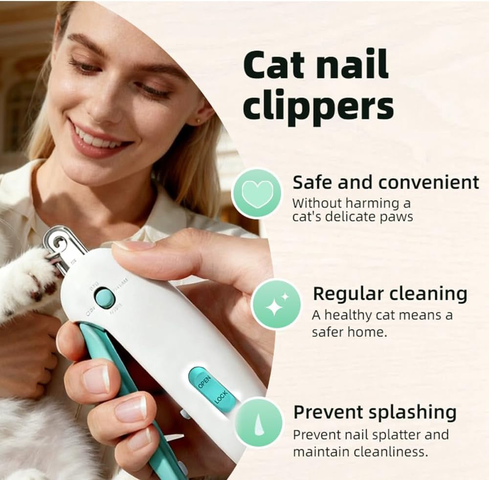 Cat Nail Clipper with Hidden File & Debris Catcher -Gentle Round-Hole(1–3.5 Mm)，Trimmer for Kittens & Indoor Cats | Anti-Splash Claw Cutter for Grooming (Blue)